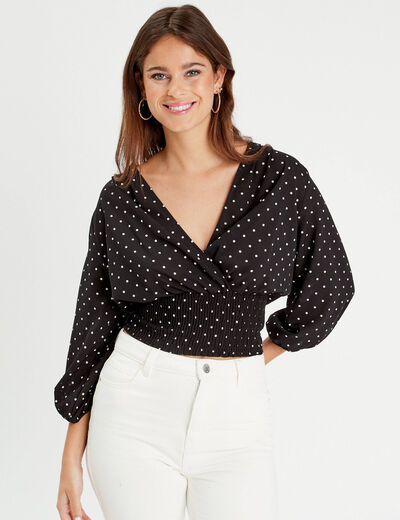 Blouse manches 3/4 noir femme