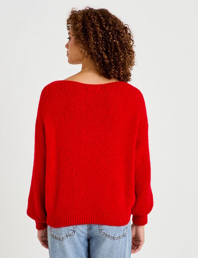 Pull ample col bateau manches longues rouge femme