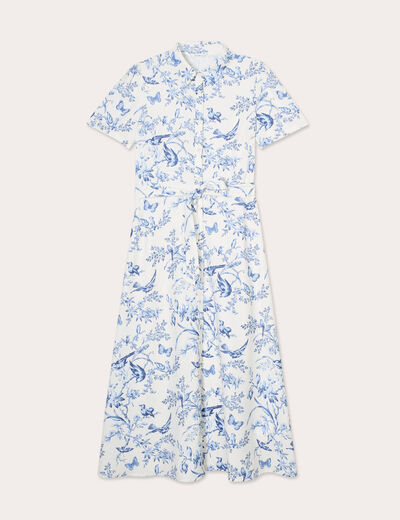 Robe chemise longue ceinturée blanc femme
