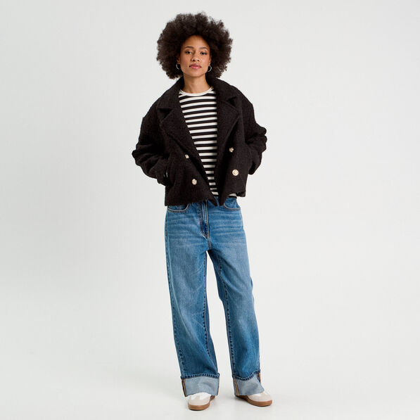 Caban court boutonné noir femme