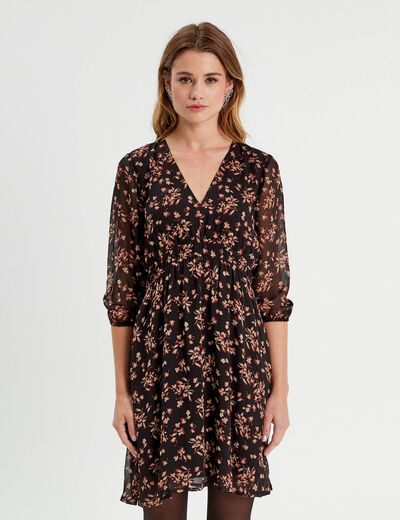 Robe évasée manches 3/4 noir femme