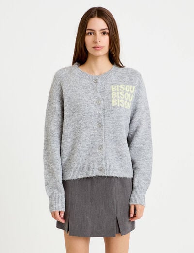 Gilet ample col rond manches longues gris clair femme