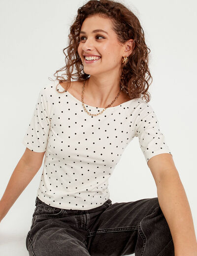 T-shirt col bateau blanc femme