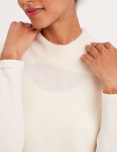 Pull sans manches col roulé ecru femme