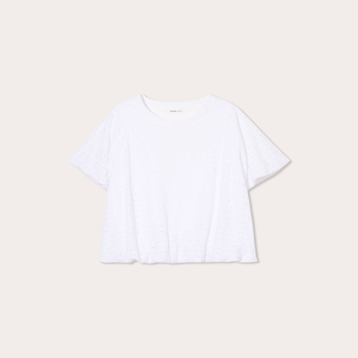 T-shirt ajouré effet boule blanc femme