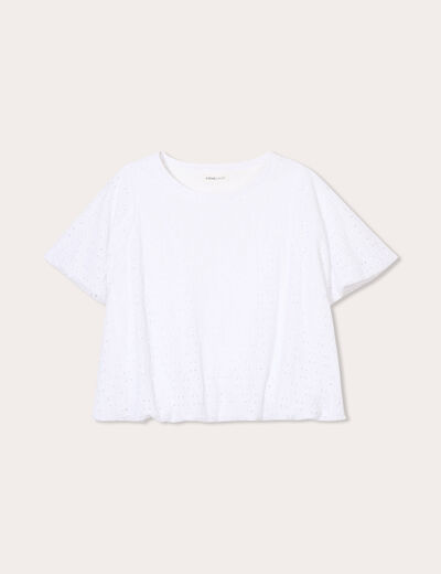T-shirt ajouré effet boule blanc femme