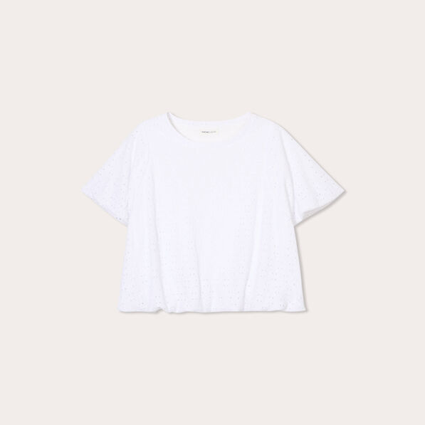 T-shirt ajouré effet boule blanc femme