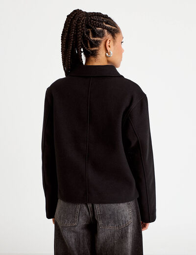 Veste droite courte col classique noir femme