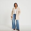 Manteau droit mi-long bouclettes beige femme