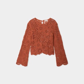pull ajoure effet crochet terracotta femme Pull ajouré effet crochet terracotta femme