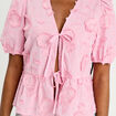 Blouse manches courtes noeuds rose poudrée femme