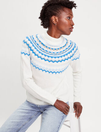 Pull col montant ecru femme