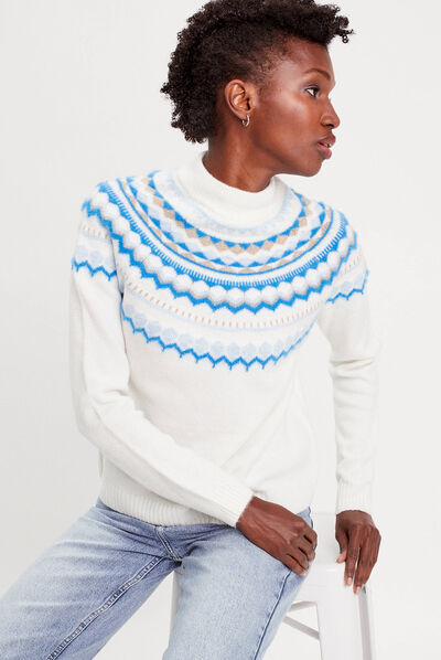 Pull col montant ecru femme