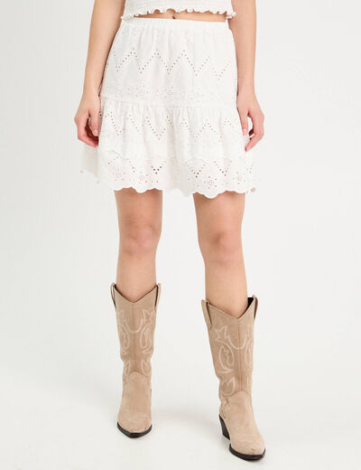 Jupe courte broderie anglaise blanc femme