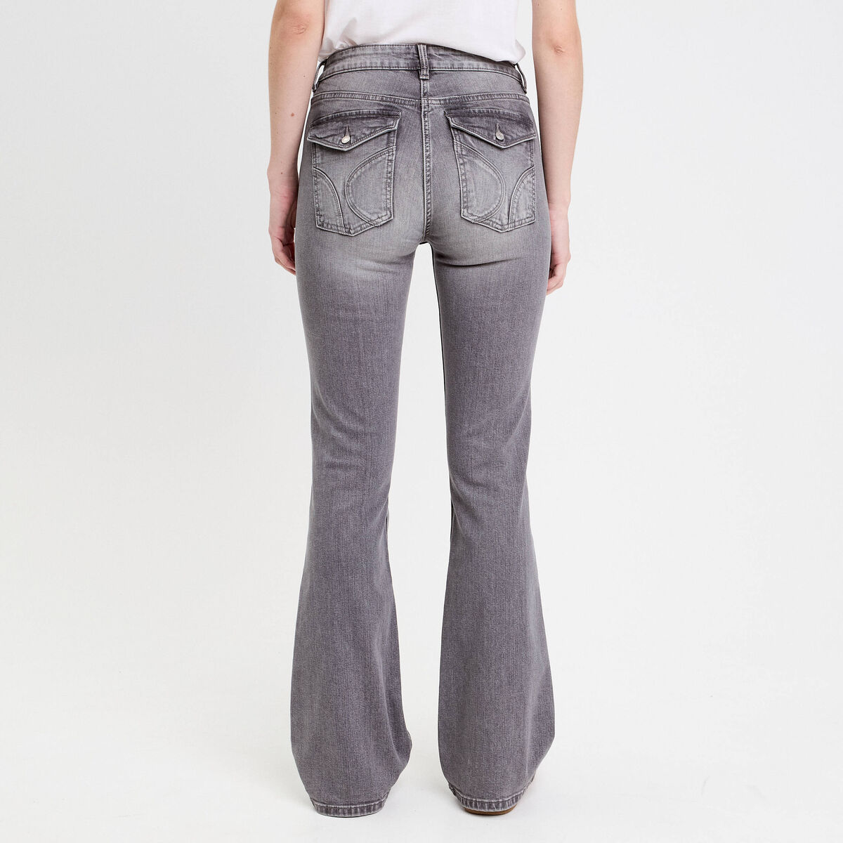 Jean flare taille basse denim gris femme