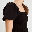 Robe longue évasée smockée noir femme