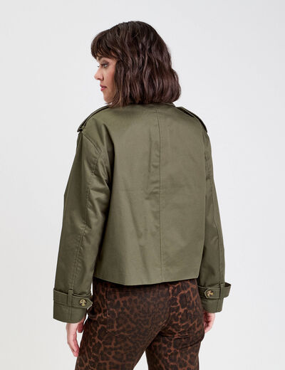 Trench court boutonné vert kaki femme
