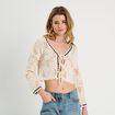 Gilet effet crochet et noeuds beige femme
