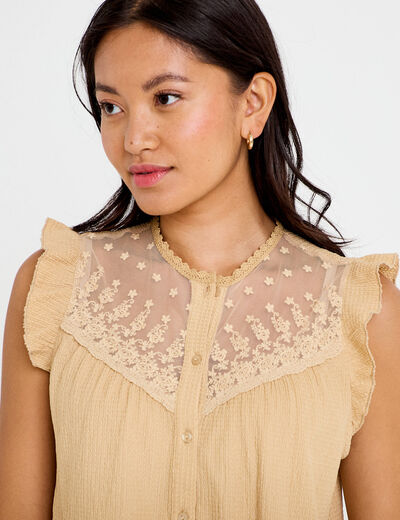 Blouse sans manches col rond beige femme