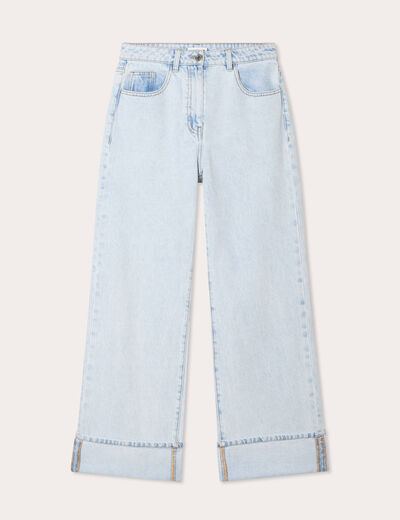 Jeans droit avec ourlets denim bleach femme