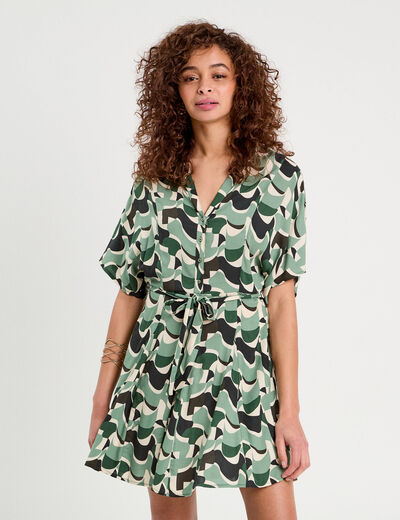 Robe chemise évasée fluide vert femme