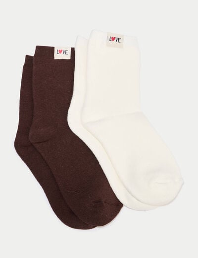 Lot de 2 paires de chaussettes marron fonc&eacute; femme