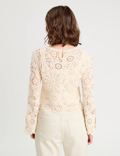 Pull ajouré effet crochet ecru femme