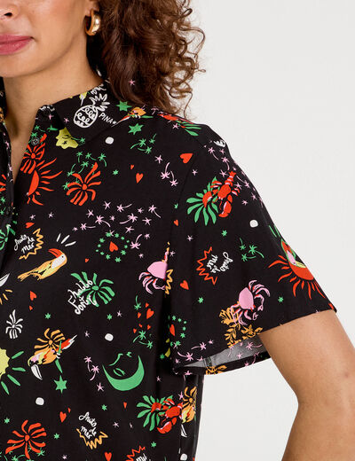 Chemise manches courtes noir femme