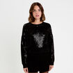 Pull manches longues avec sequins noir femme