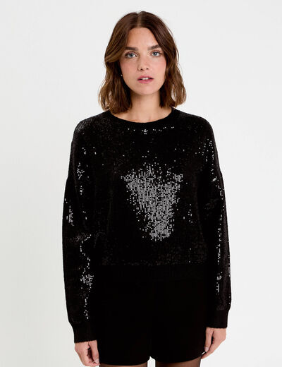 Pull manches longues avec sequins noir femme