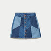 Jupe courte &eacute;vas&eacute;e taille haute en jean denim double stone femme