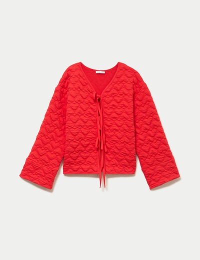Gilet droit col v manches longues rouge femme