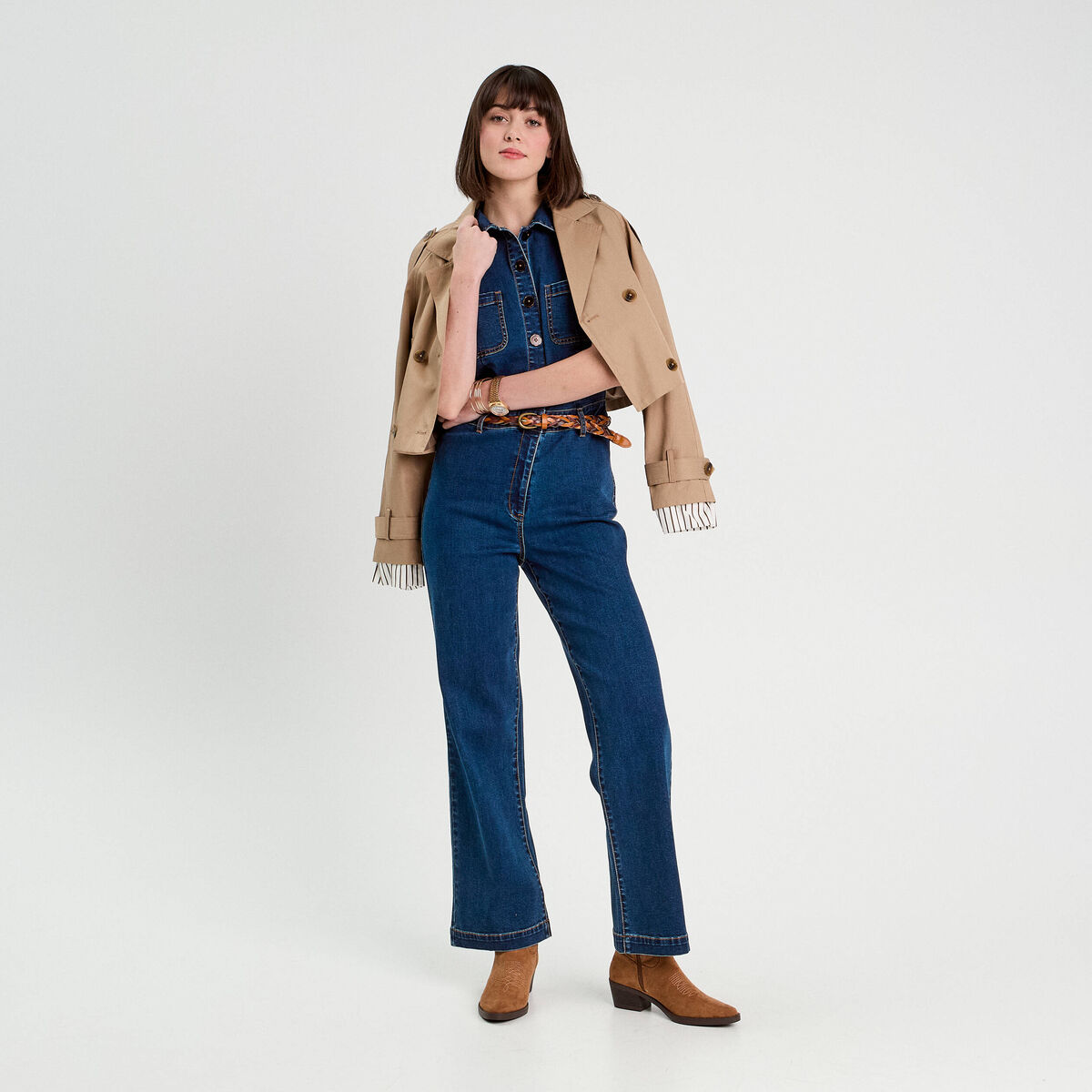 Combinaison pantalon en jean denim brut femme