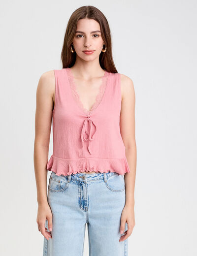 Débardeur col V sans manches vieux rose femme