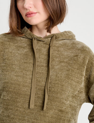 Sweat à capuche vert kaki femme