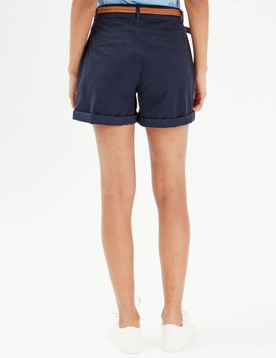 Short chino ceinturé bleu marine femme