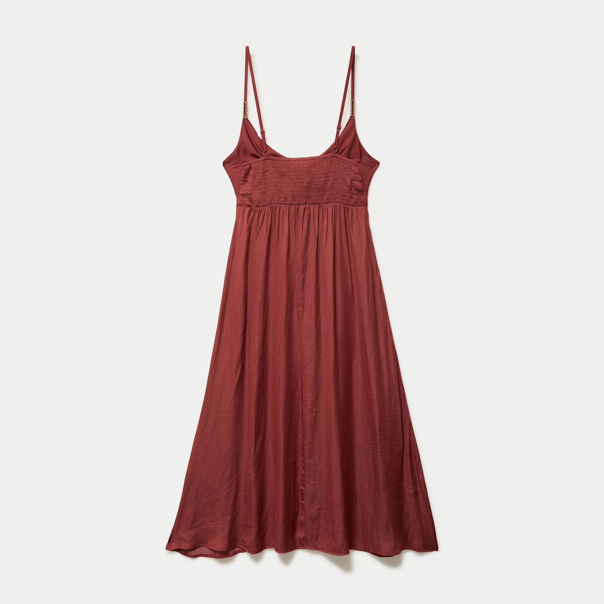 Robe longue &eacute;vas&eacute;e col v satin&eacute;e vieux rose femme