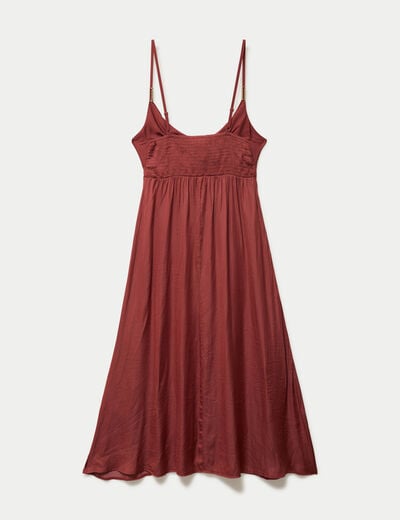 Robe longue &eacute;vas&eacute;e col v satin&eacute;e vieux rose femme
