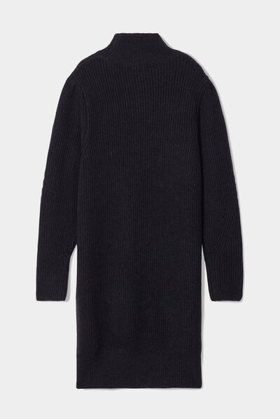 Robe pull moulante col montant noir femme