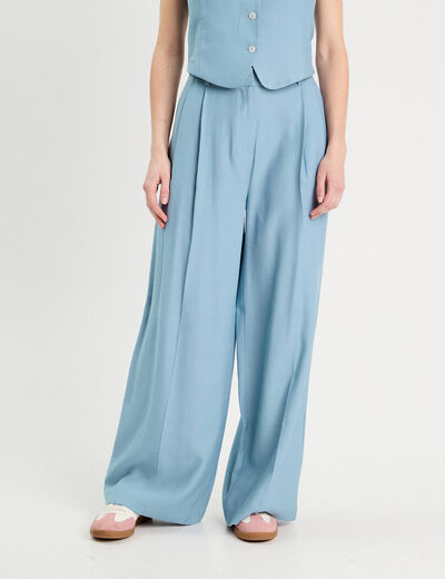 Pantalon large avec pinces bleu gris femme