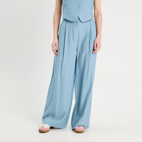 pantalon large avec pinces bleu gris femme Pantalon large avec pinces bleu gris femme