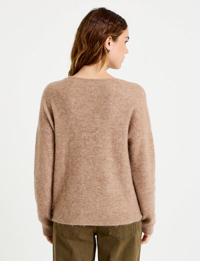 Pull avec col en V taupe femme