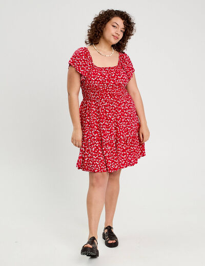 Robe évasée manches courtes rouge femme