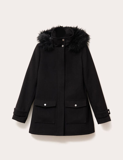 Manteau mi-long &agrave; capuche noir femme
