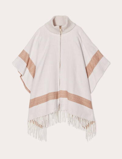 Poncho zippé avec franges sable femme