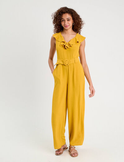 Combinaison pantalon ceinturée jaune citron femme