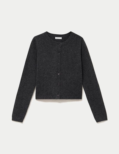 Gilet boutonn&eacute; manches longues gris fonc&eacute; femme
