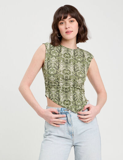 T-shirt asymétrique vert kaki femme