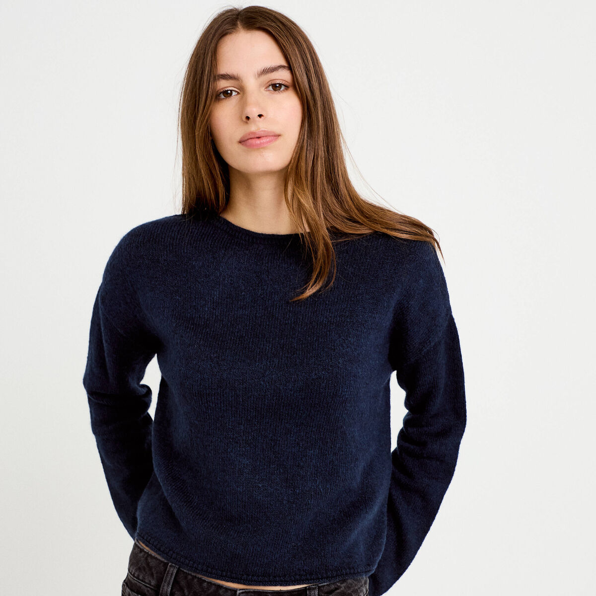 Pull manches longues bleu marine femme