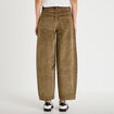 Pantalon barrel en velours vert kaki femme
